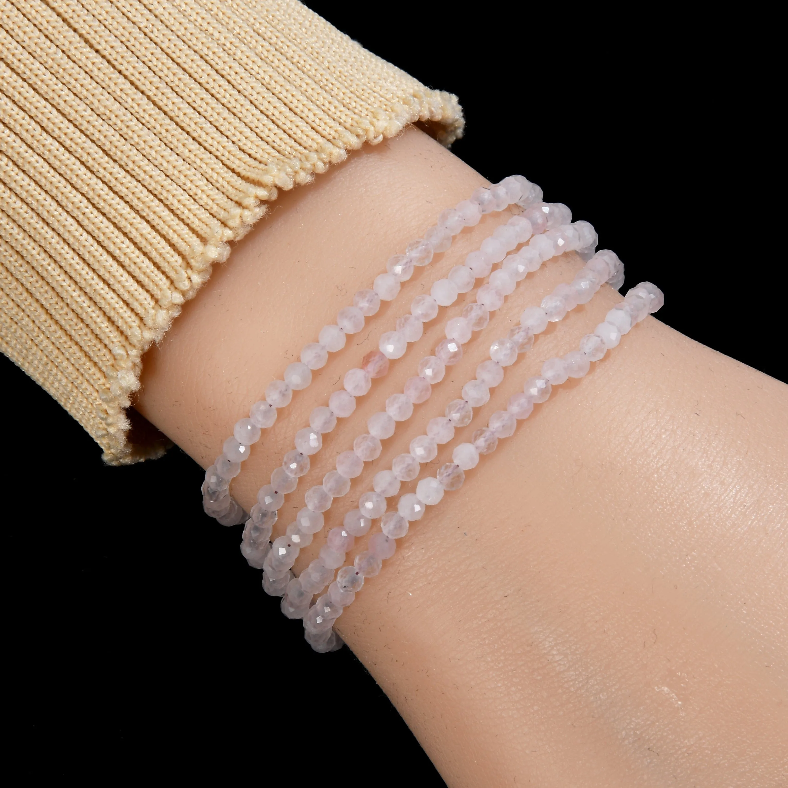 3mm Rose Quartz Faceted 31" Necklace / Multi Wrap Bracelet