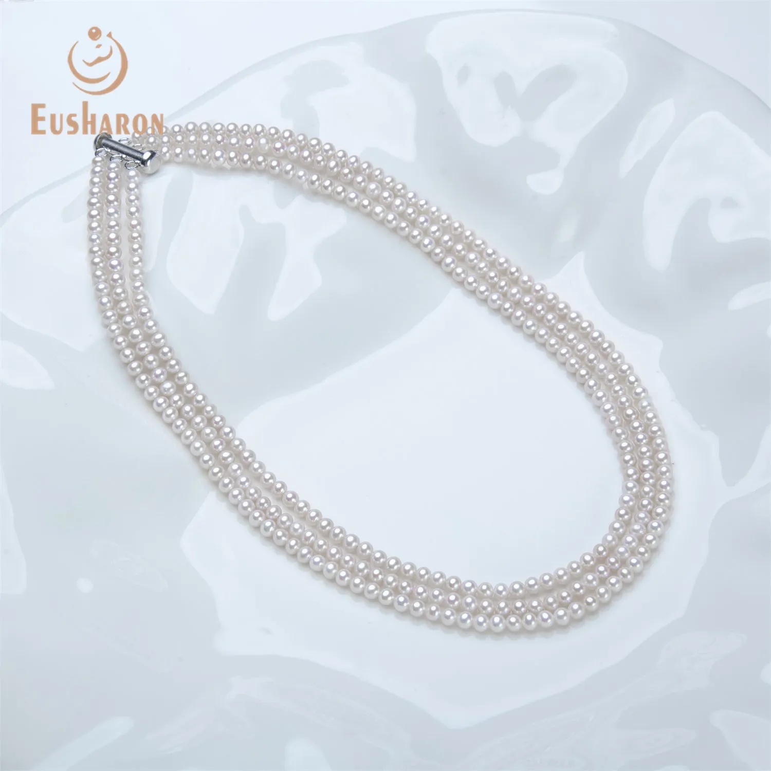 4-4.5mm Three-Strands White Freshwater Pearl Necklace