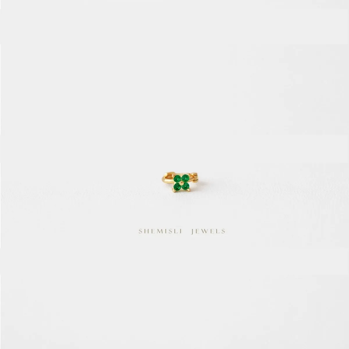 4 Leaf Clover Emerald CZ Helix Hoops, 6mm, 7mm, 8mm Unisex, Gold, Silver SHEMISLI - SH198, SH503, SH504