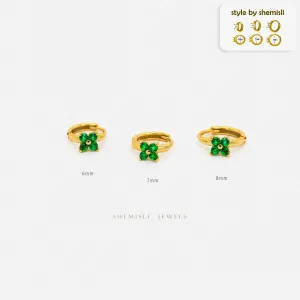 4 Leaf Clover Emerald CZ Helix Hoops, 6mm, 7mm, 8mm Unisex, Gold, Silver SHEMISLI - SH198, SH503, SH504