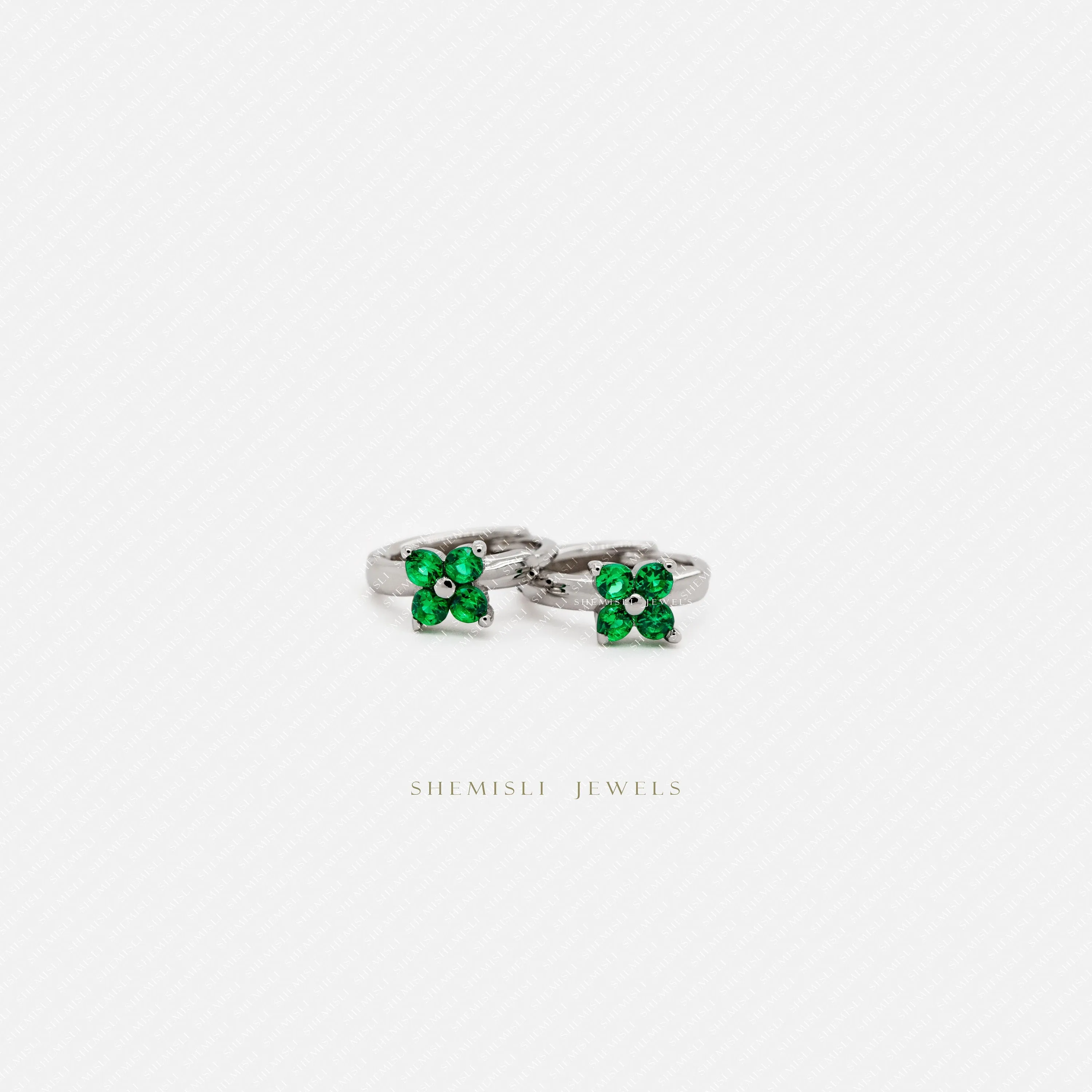 4 Leaf Clover Emerald CZ Helix Hoops, 6mm, 7mm, 8mm Unisex, Gold, Silver SHEMISLI - SH198, SH503, SH504