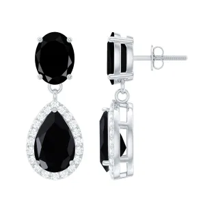 4.75 CT Lab Created Black Diamond Classic Teardrop Earrings with Diamond Halo