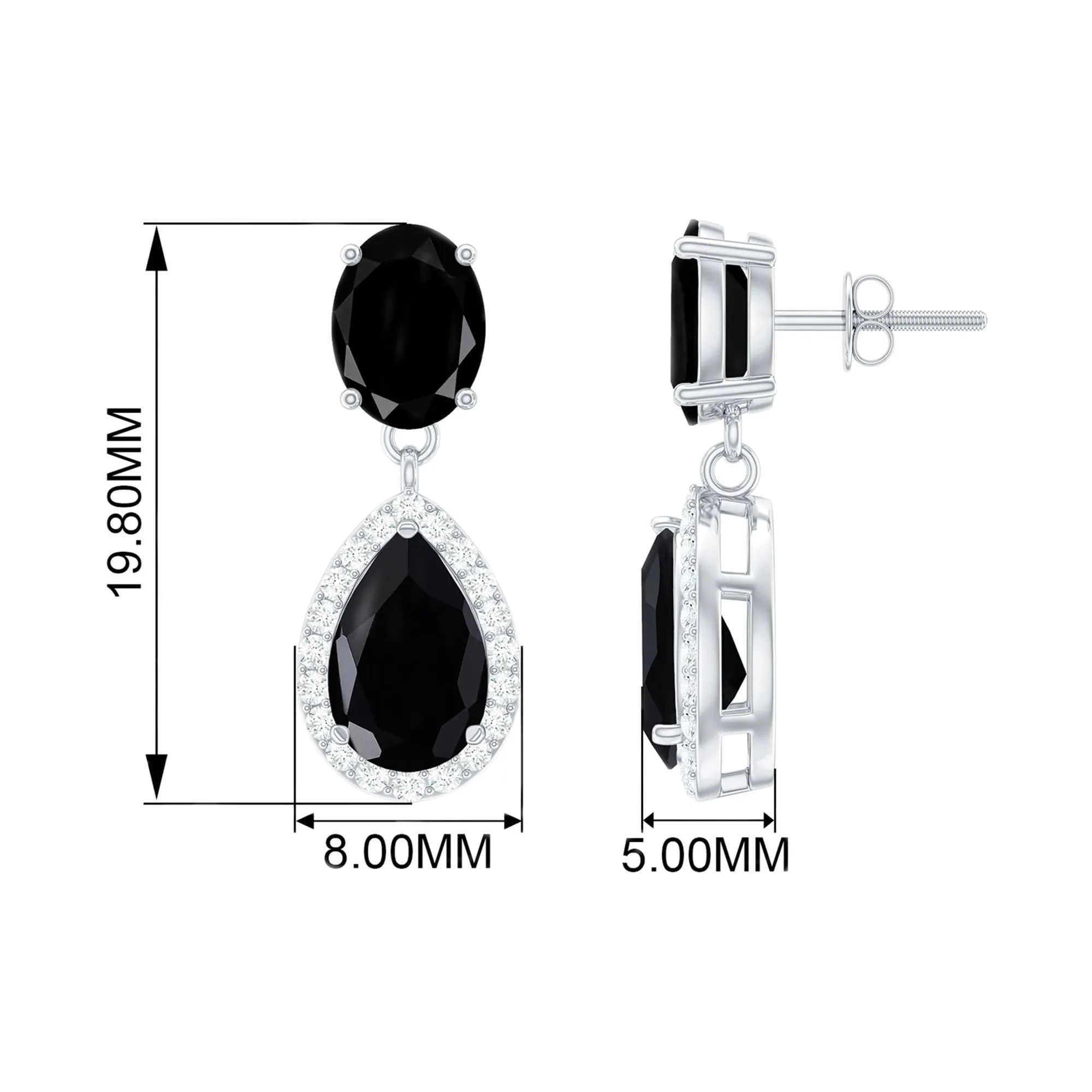 4.75 CT Lab Created Black Diamond Classic Teardrop Earrings with Diamond Halo