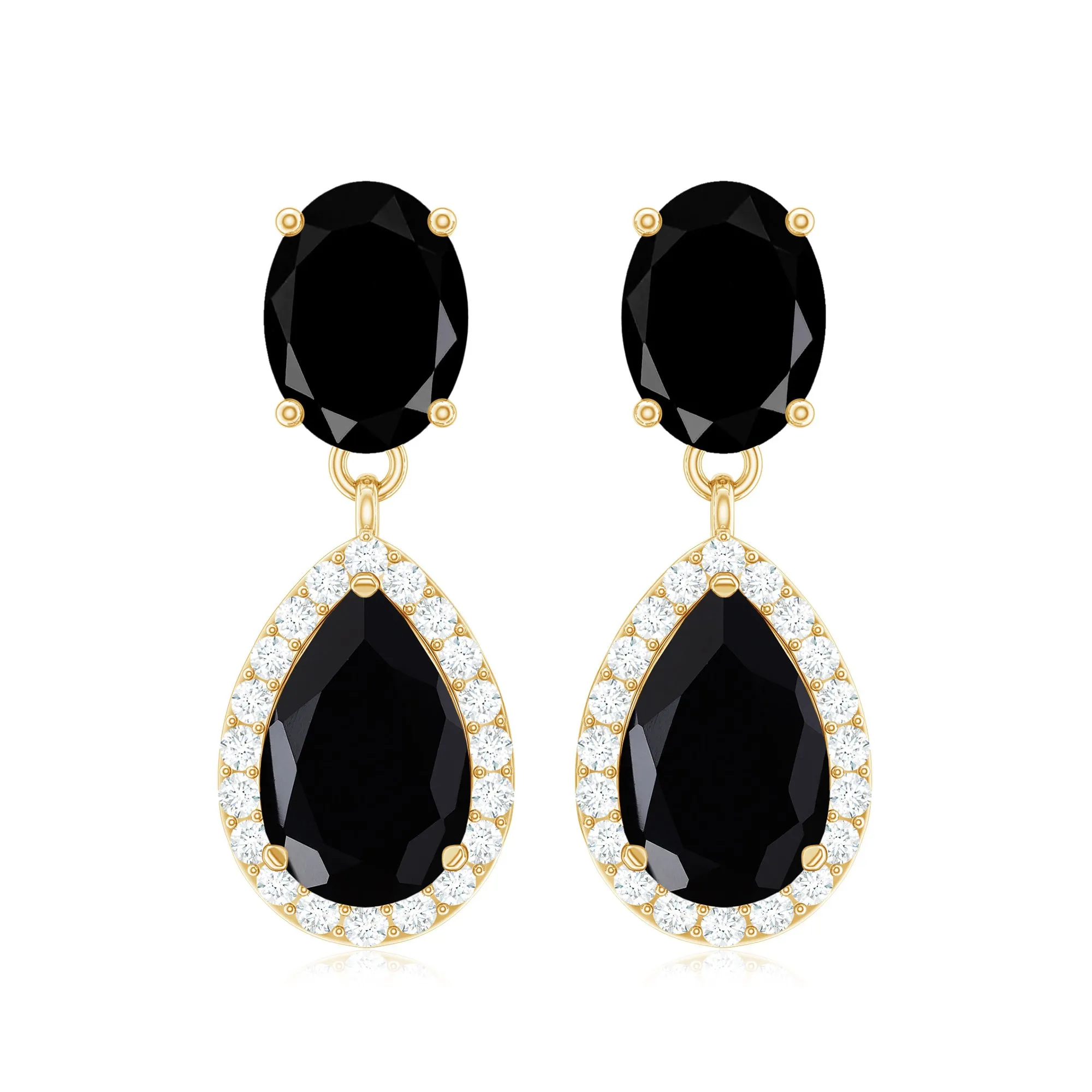 4.75 CT Lab Created Black Diamond Classic Teardrop Earrings with Diamond Halo