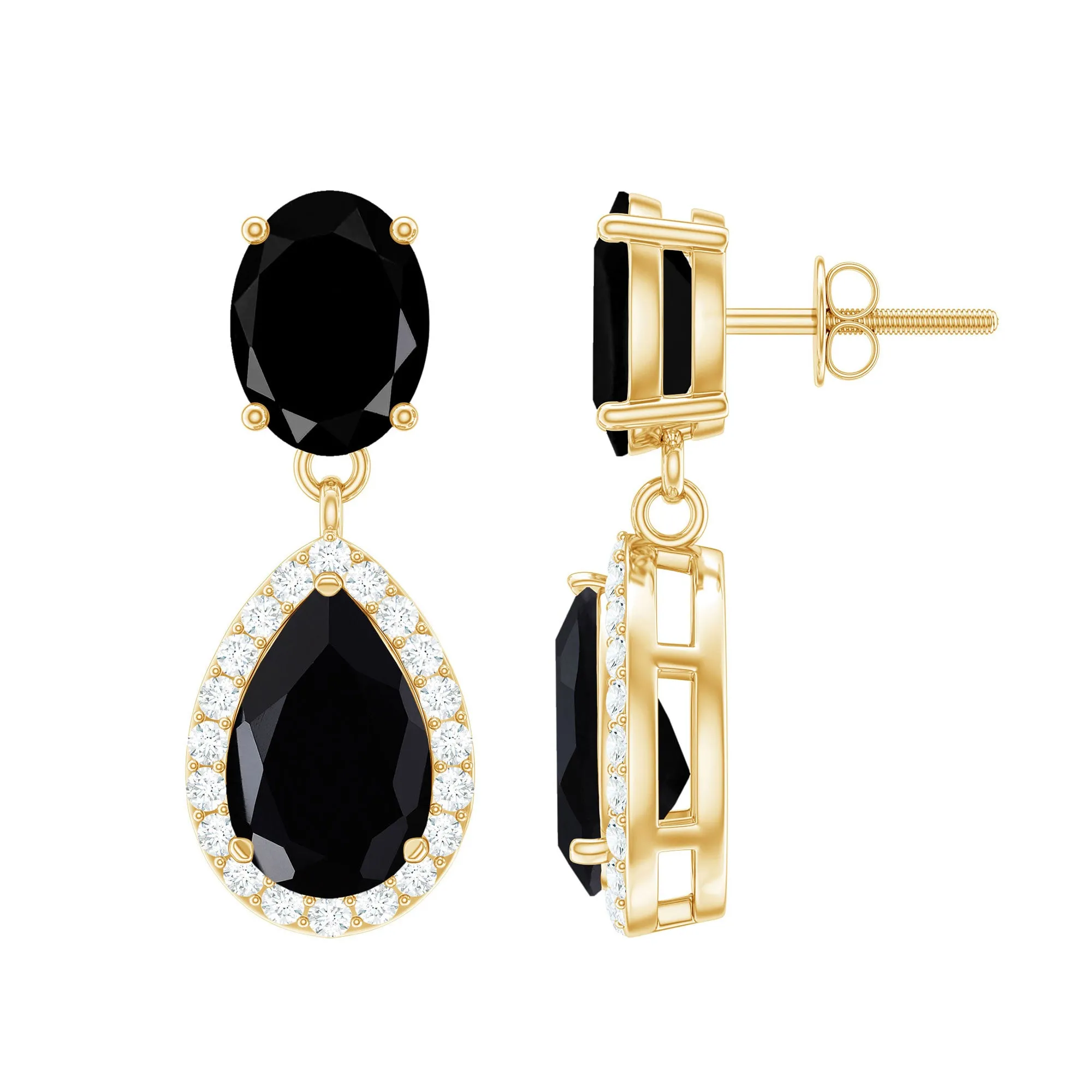 4.75 CT Lab Created Black Diamond Classic Teardrop Earrings with Diamond Halo