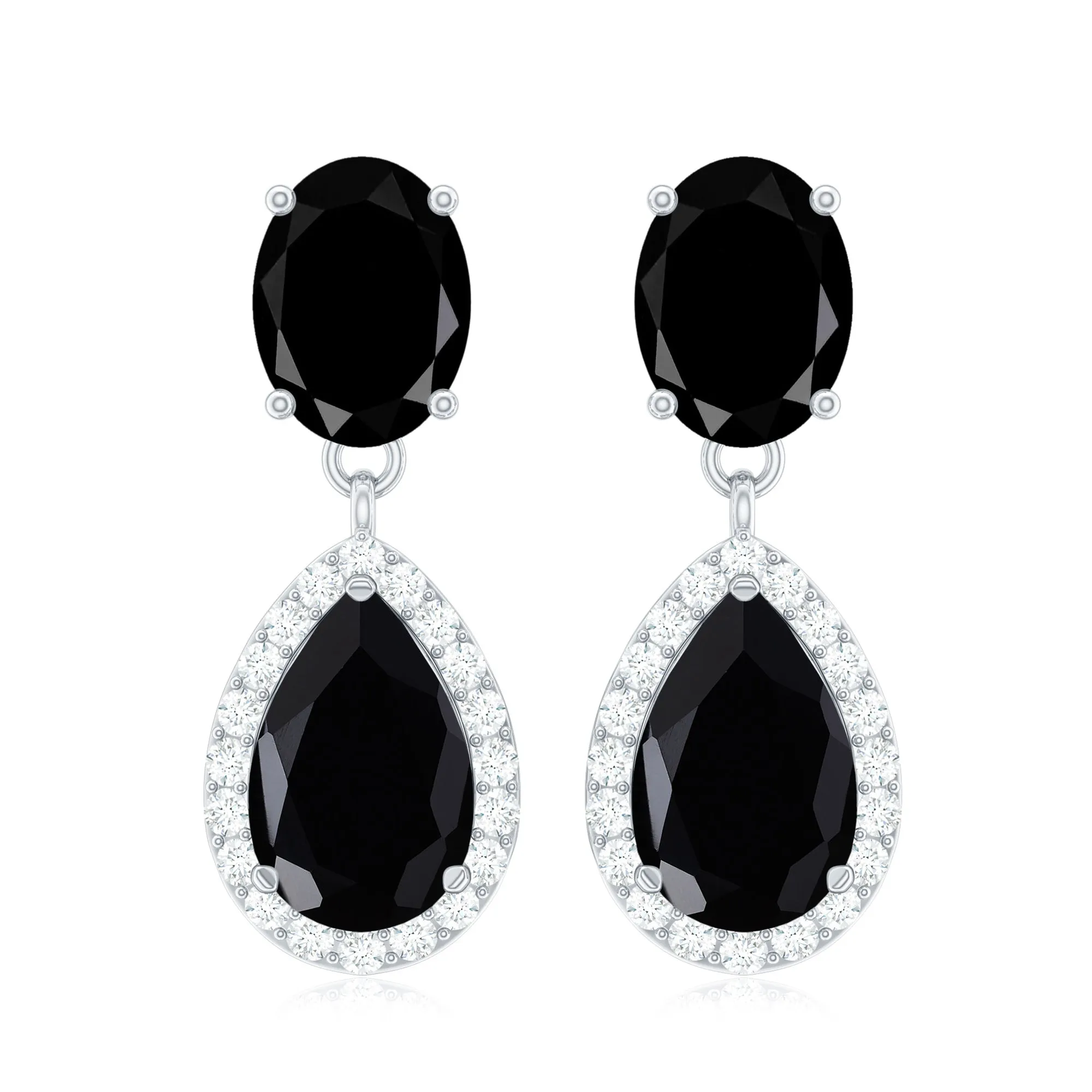 4.75 CT Lab Created Black Diamond Classic Teardrop Earrings with Diamond Halo