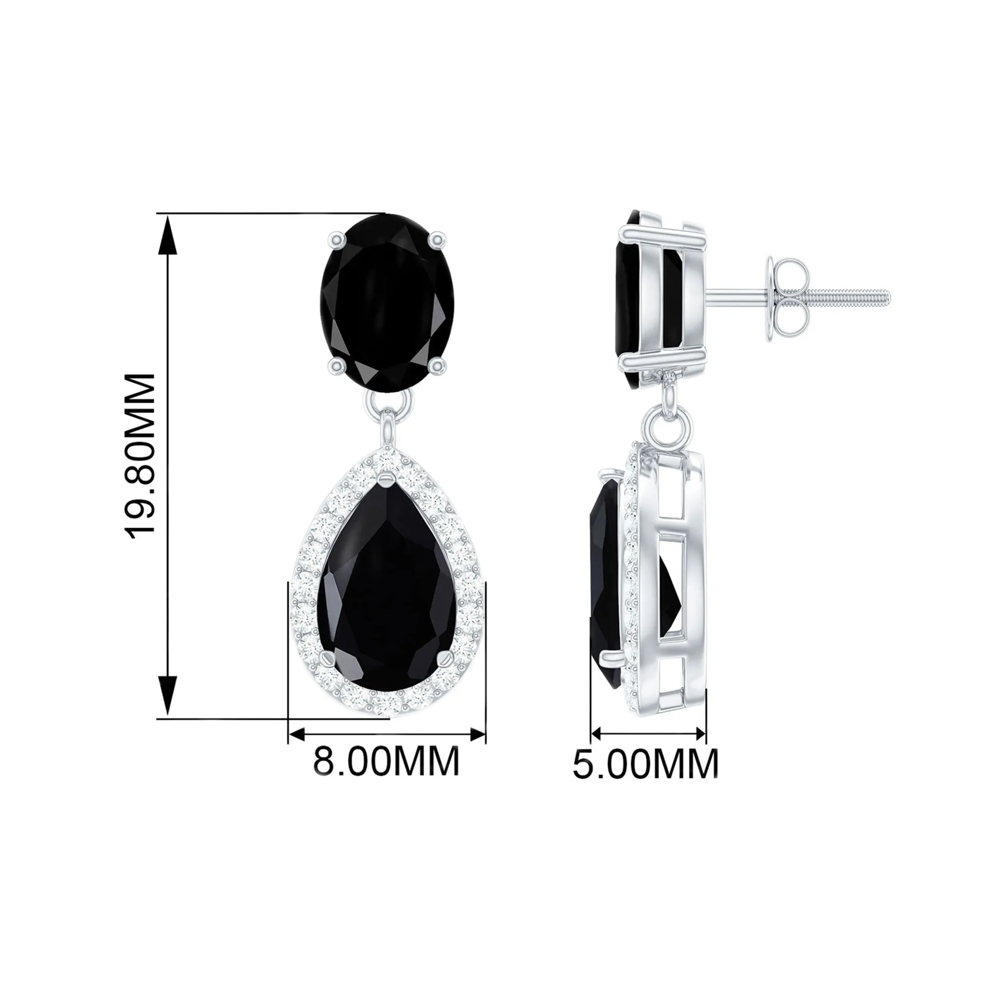 4.75 CT Lab Created Black Diamond Classic Teardrop Earrings with Diamond Halo