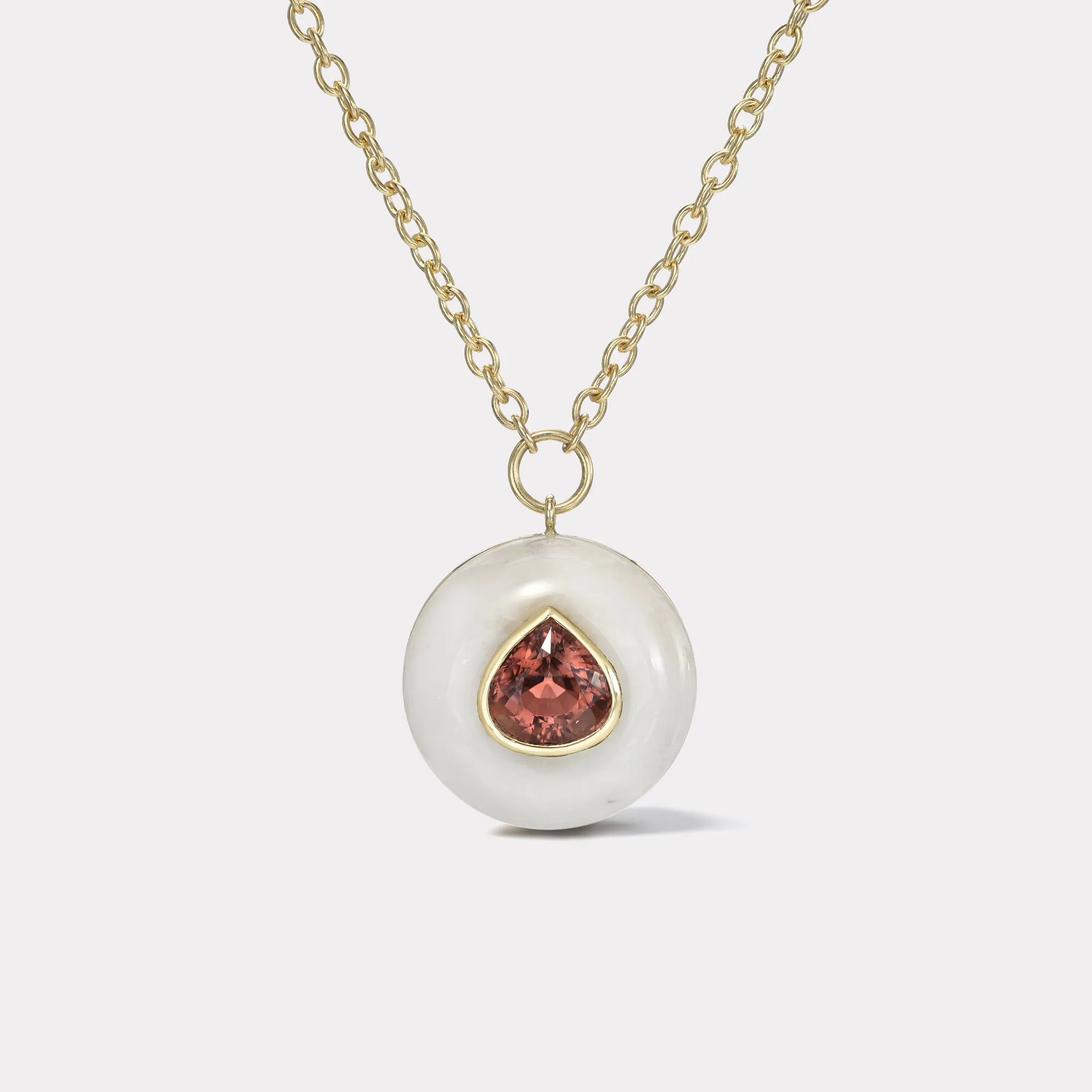 5.1ct Pear Red Tourmaline in White Quartz Lollipop Pendant