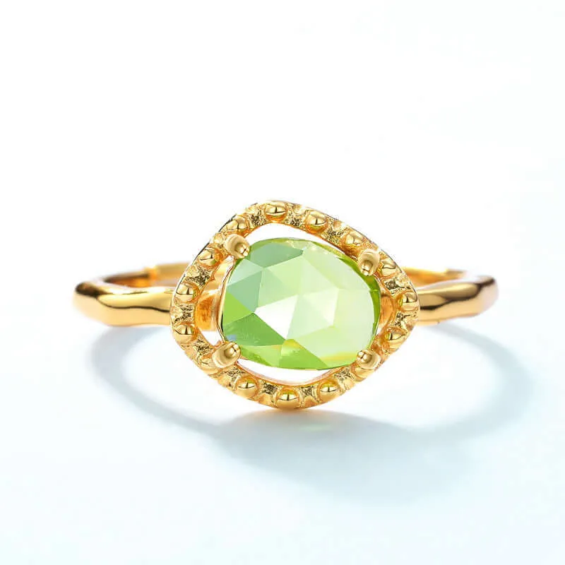 925 Silver Round Peridot Adjustable Ring