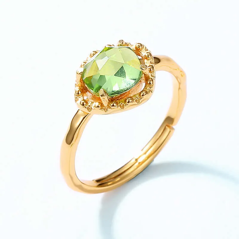 925 Silver Round Peridot Adjustable Ring