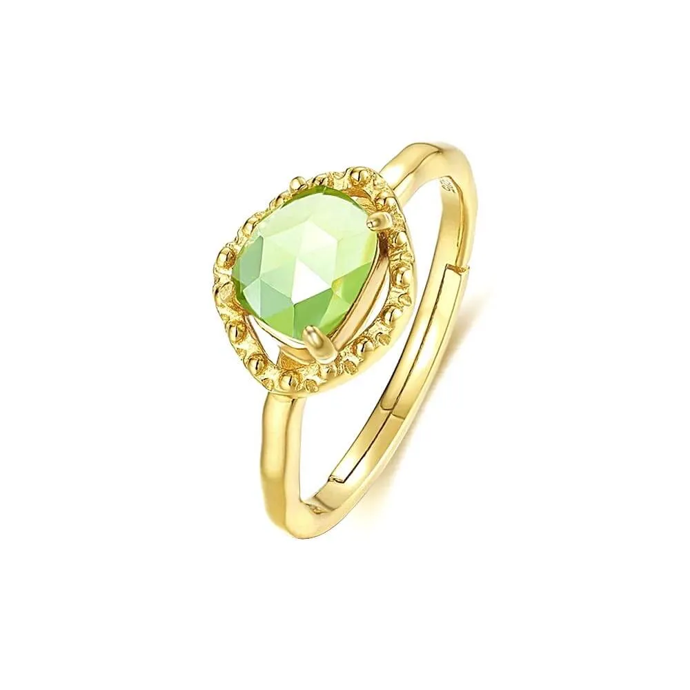 925 Silver Round Peridot Adjustable Ring