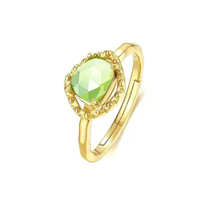 925 Silver Round Peridot Adjustable Ring