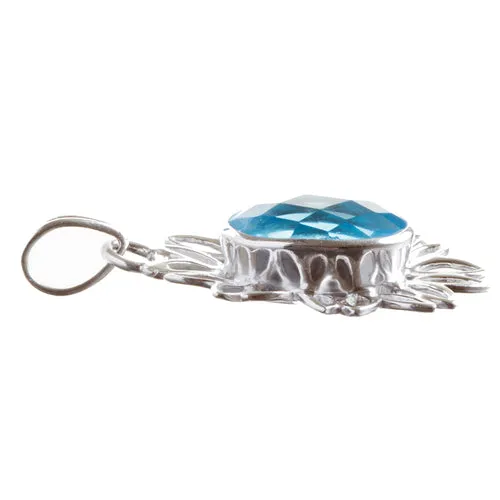 925 Sterling Silver Natural Gemstones Blue Topaz Pendant FJSVP2054