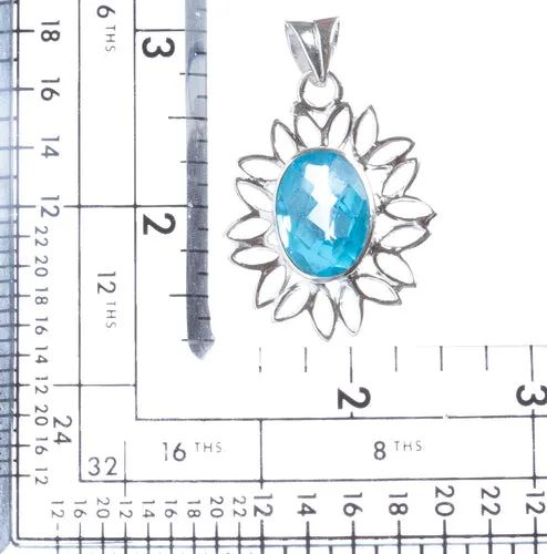 925 Sterling Silver Natural Gemstones Blue Topaz Pendant FJSVP2054
