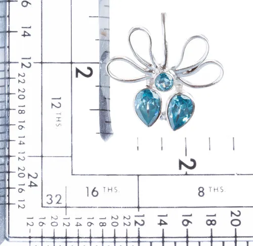 925 Sterling Silver Natural Gemstones Blue Topaz Pendant FJSVP2104