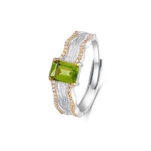 925V Silver Natural Peridot Frosted Open Ring