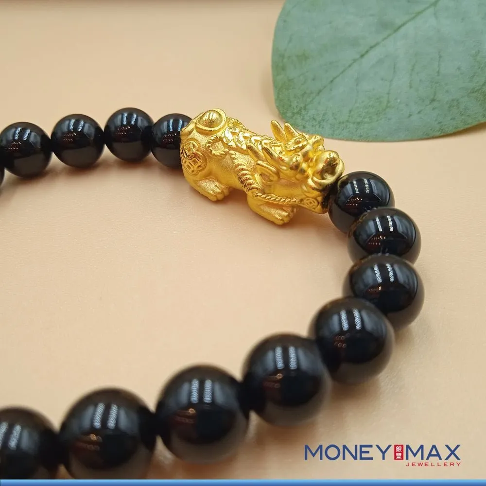 999 Gold Pixiu with Black Agate Beads Bracelet