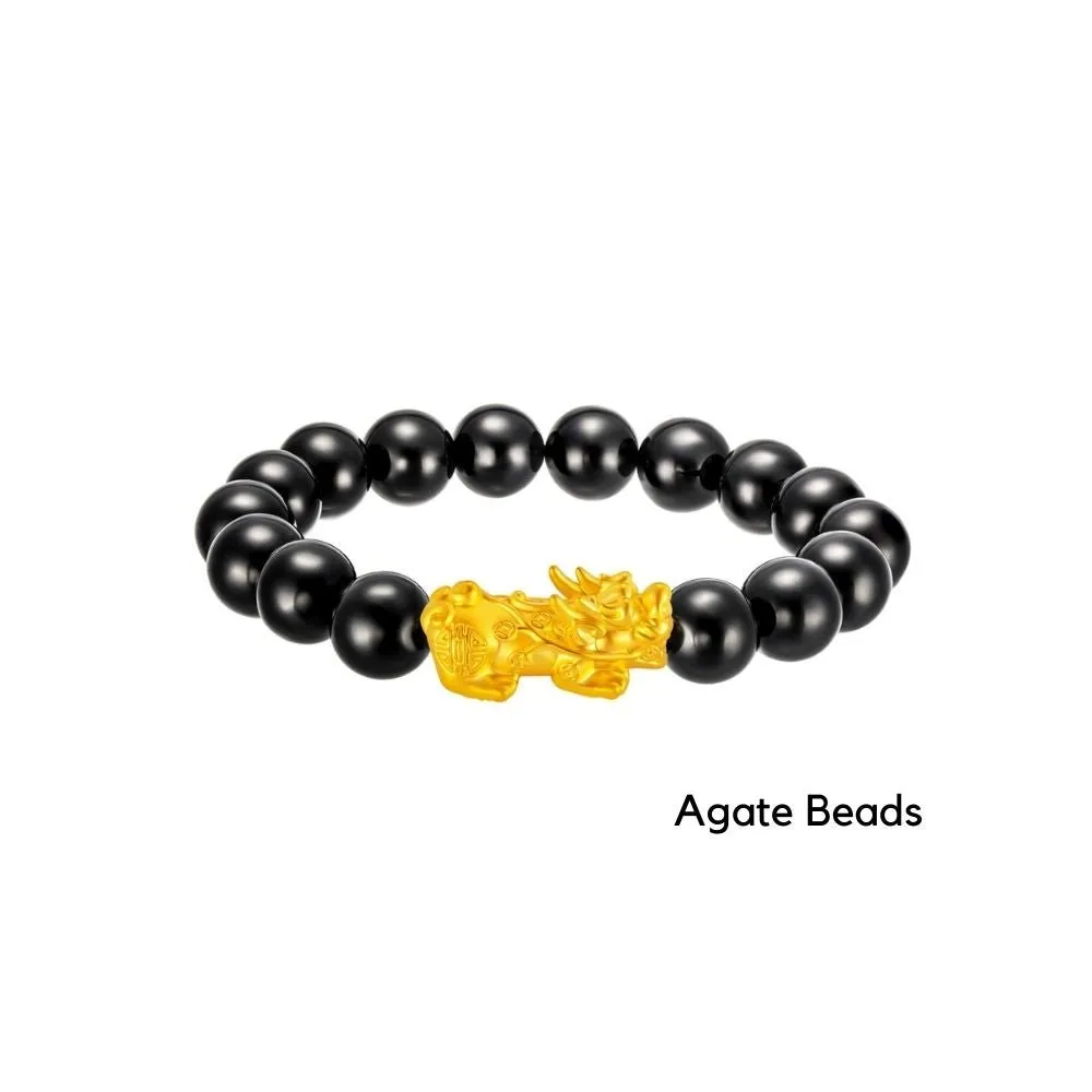 999 Gold Pixiu with Black Agate Beads Bracelet