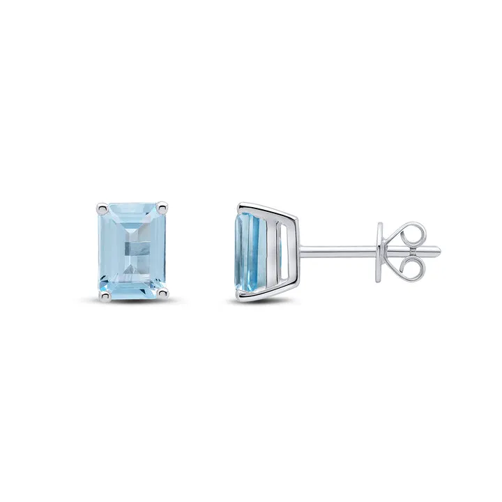9ct white gold 7x5mm octagonal Aquamarine claw set stud earrings