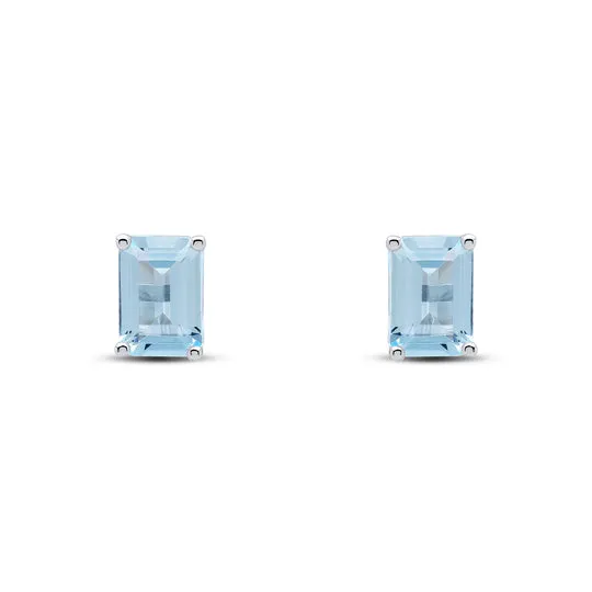 9ct white gold 7x5mm octagonal Aquamarine claw set stud earrings