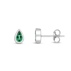 9ct White Gold Pear Emerald Rubover Stud Earrings 0.36ct