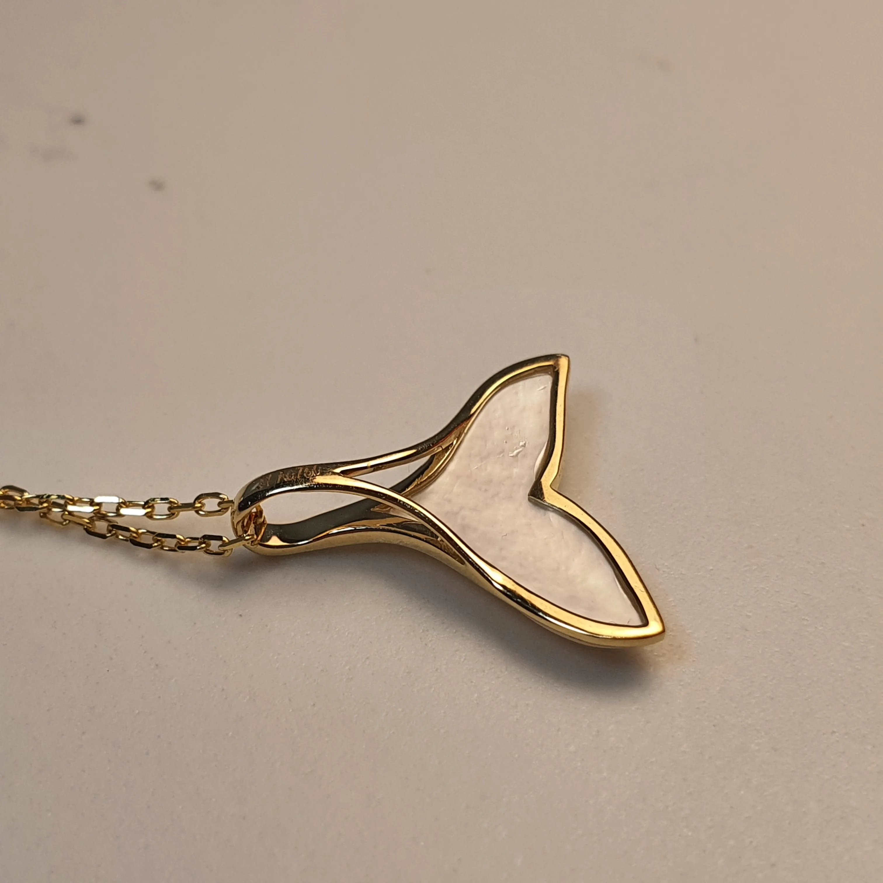 Akoya Pearl & Whale Tail Pendant   Chain, 18K Yellow Gold