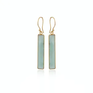 Amazonite Gemstone Drop Earring, Gold tone. Handmade