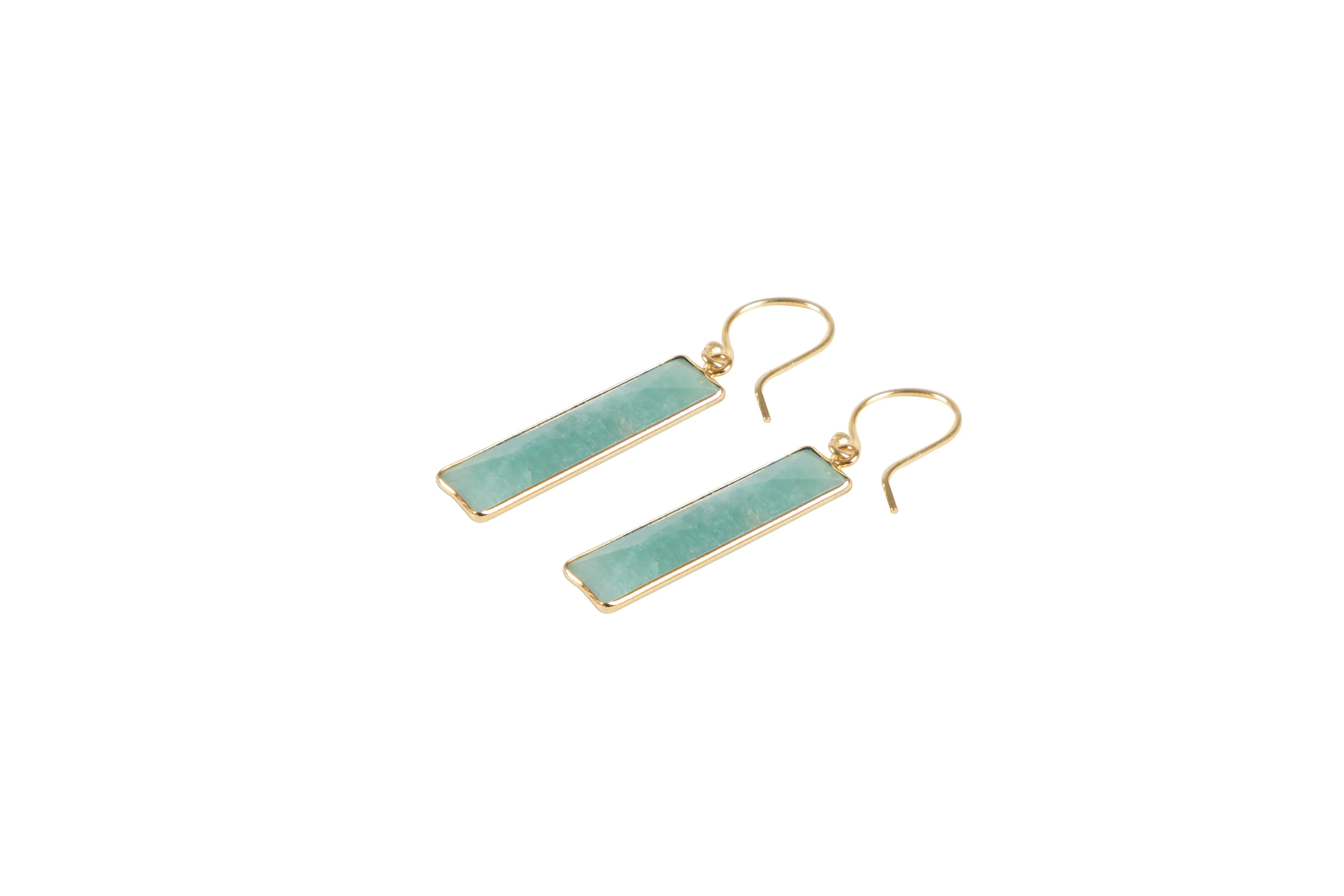 Amazonite Gemstone Drop Earring, Gold tone. Handmade
