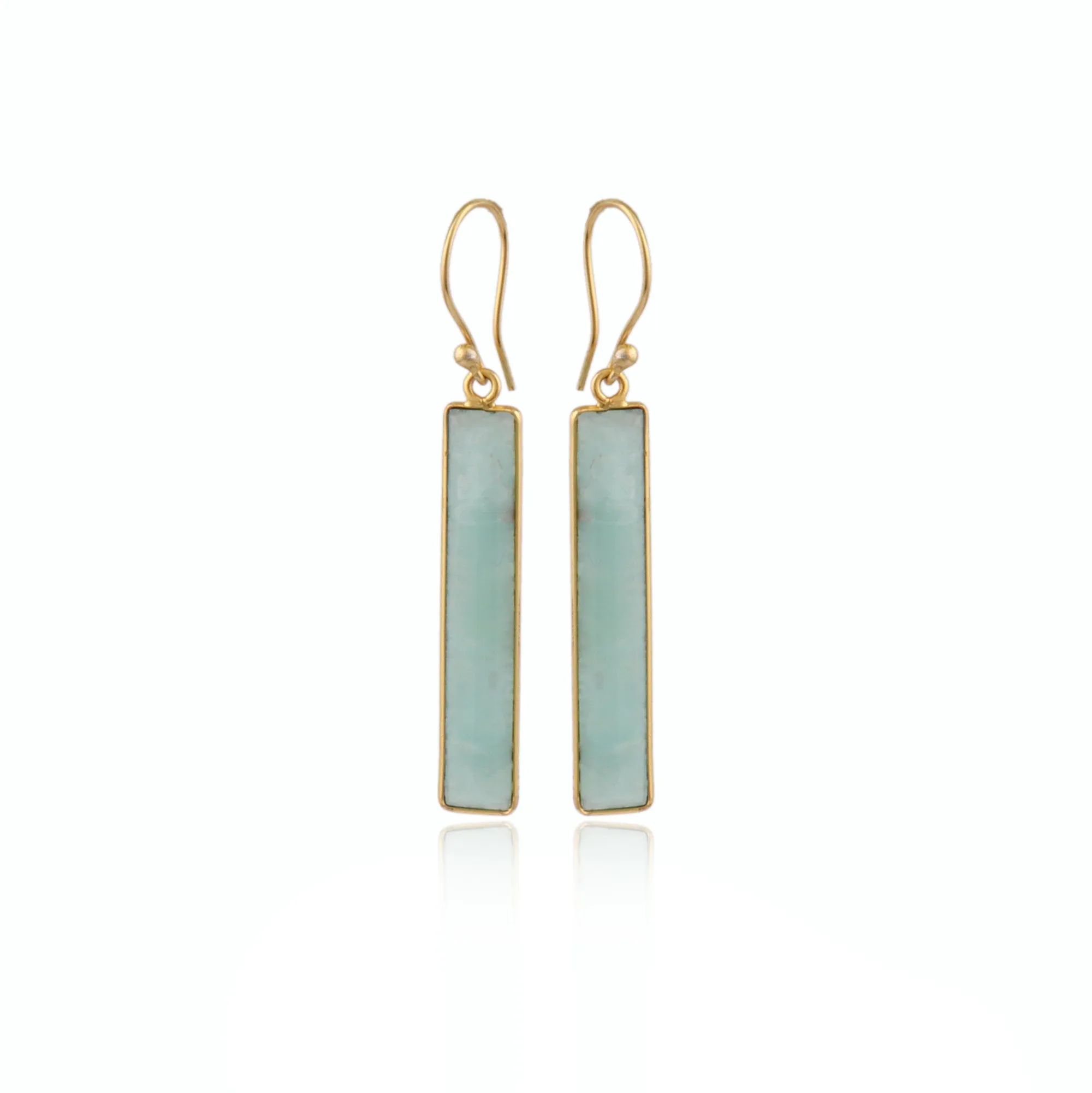 Amazonite Gemstone Drop Earring, Gold tone. Handmade