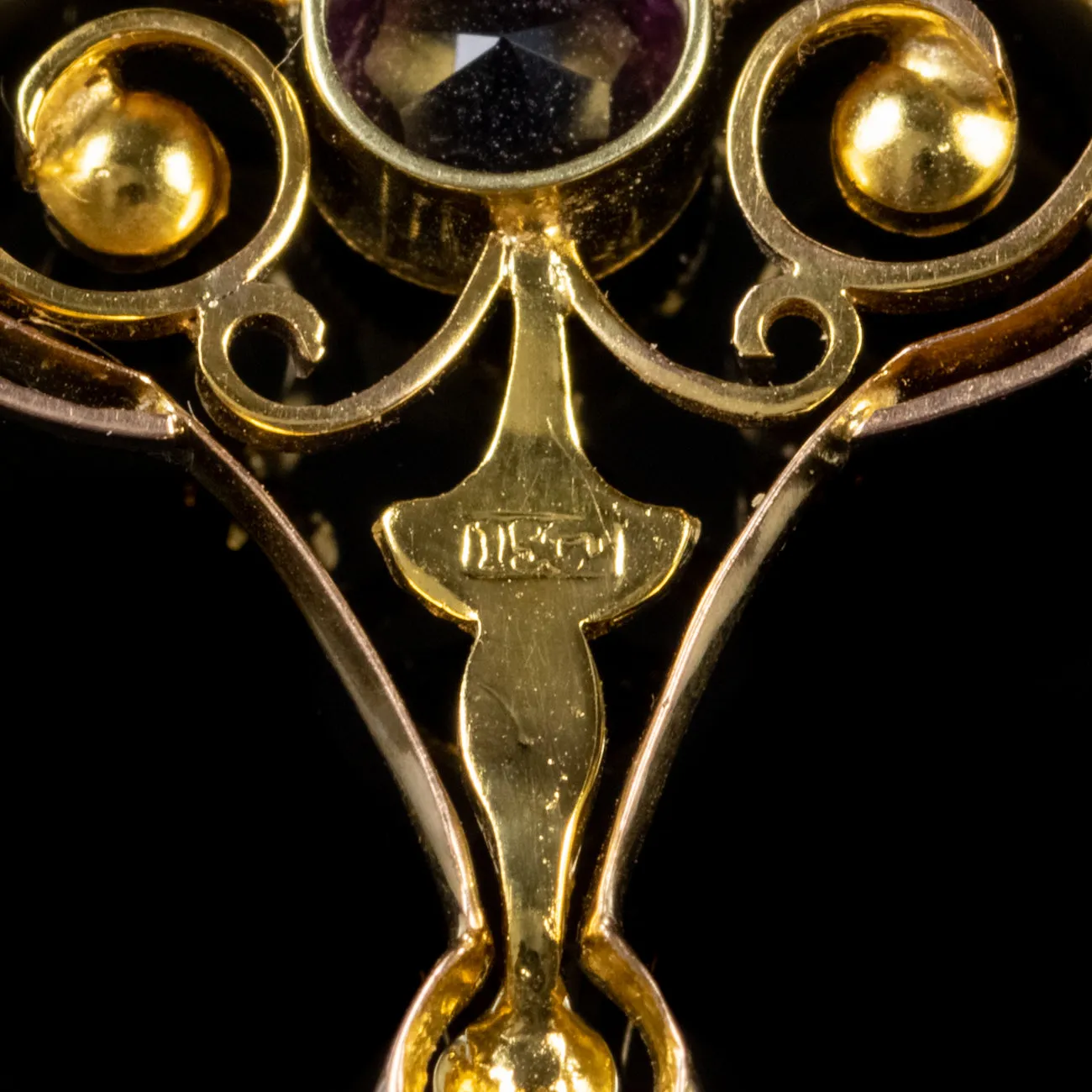 Antique Edwardian Suffragette Pendant 0.75Ct Amethyst 15Ct Gold Circa 1910