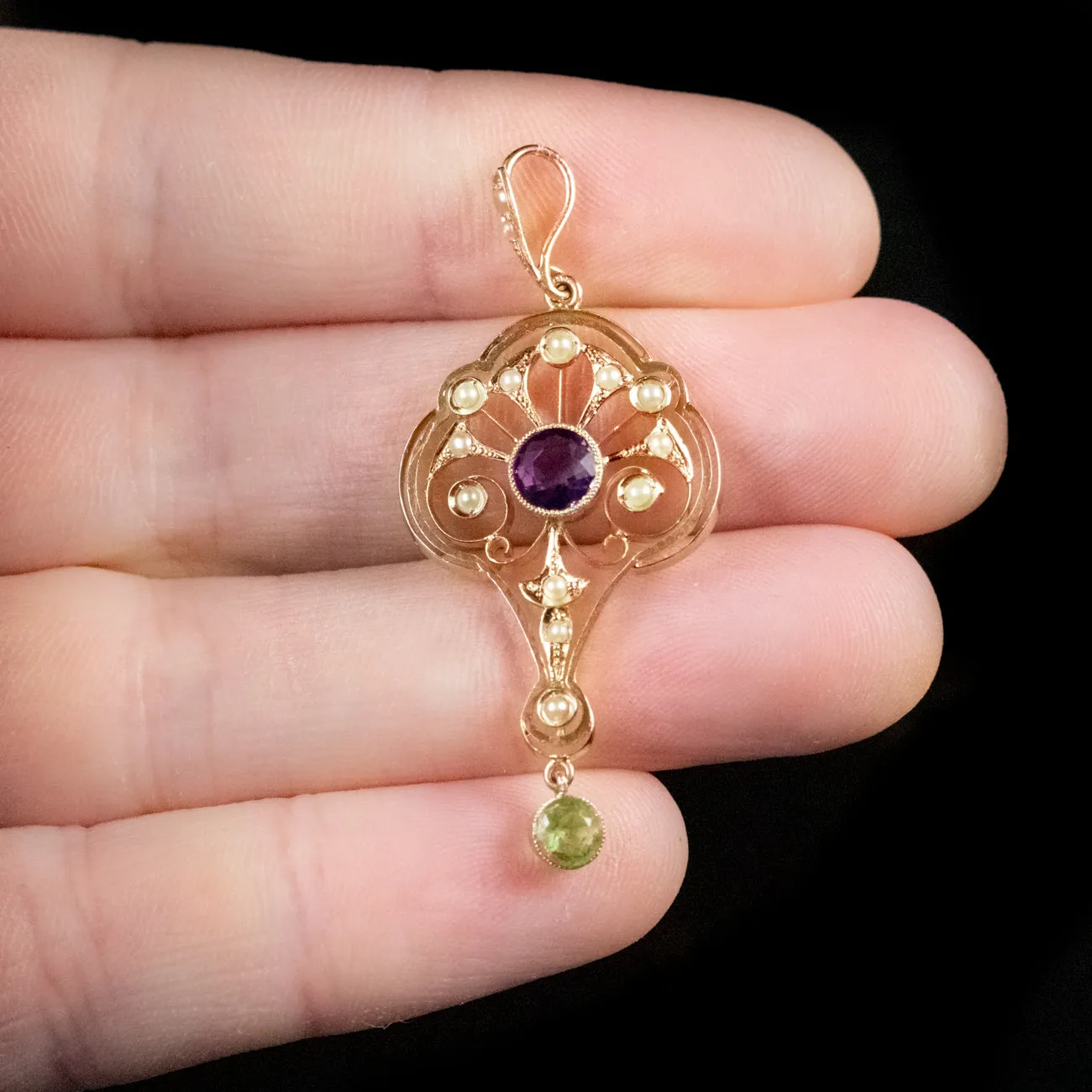 Antique Edwardian Suffragette Pendant 0.75Ct Amethyst 15Ct Gold Circa 1910