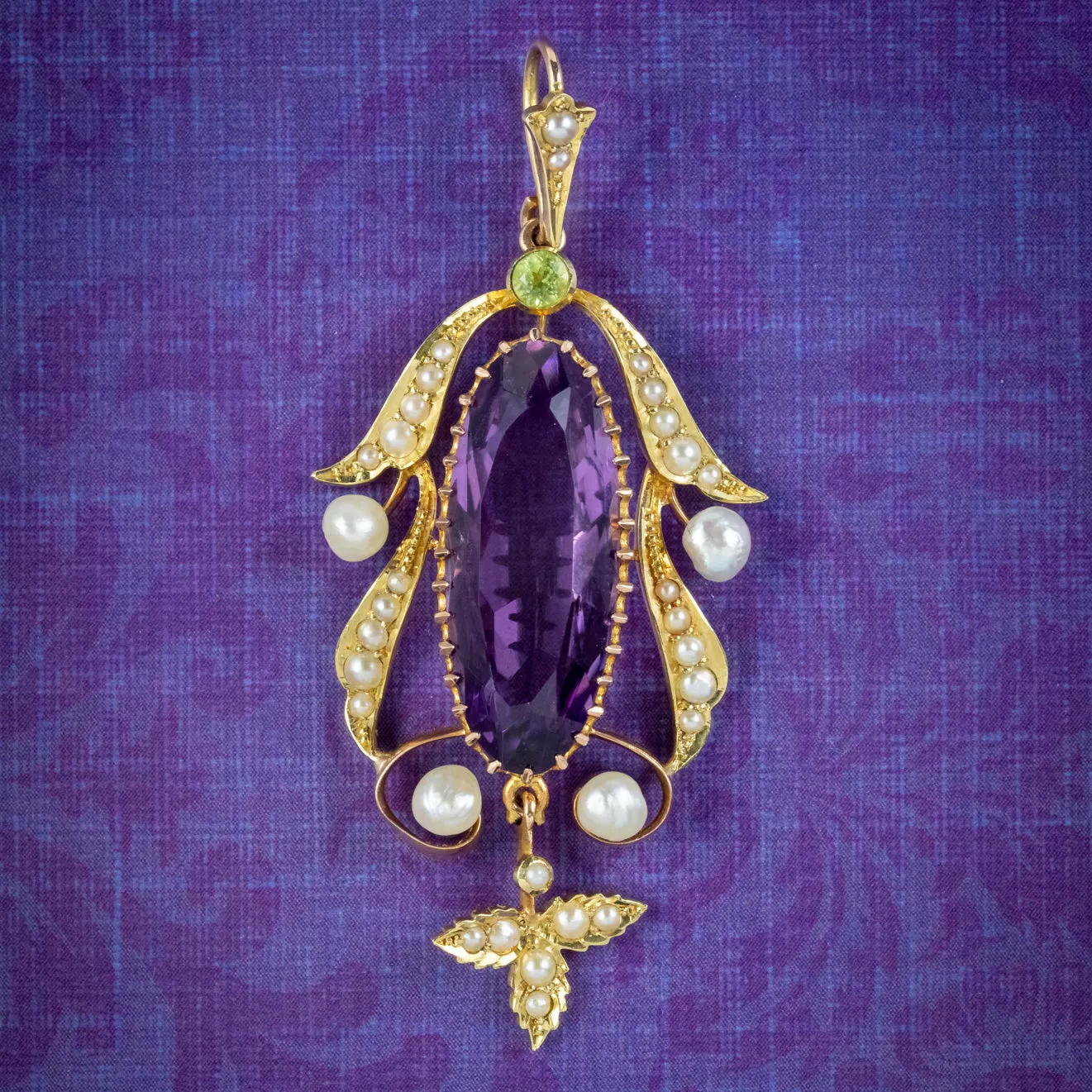 Antique Edwardian Suffragette Pendant 15ct Gold 10ct Amethyst Circa 1910