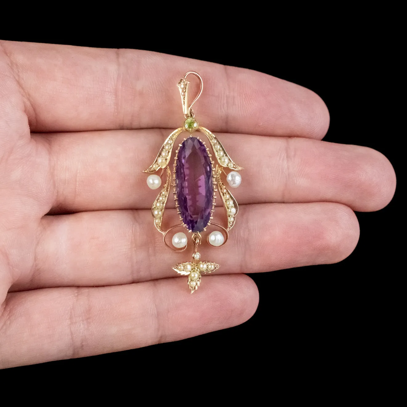 Antique Edwardian Suffragette Pendant 15ct Gold 10ct Amethyst Circa 1910