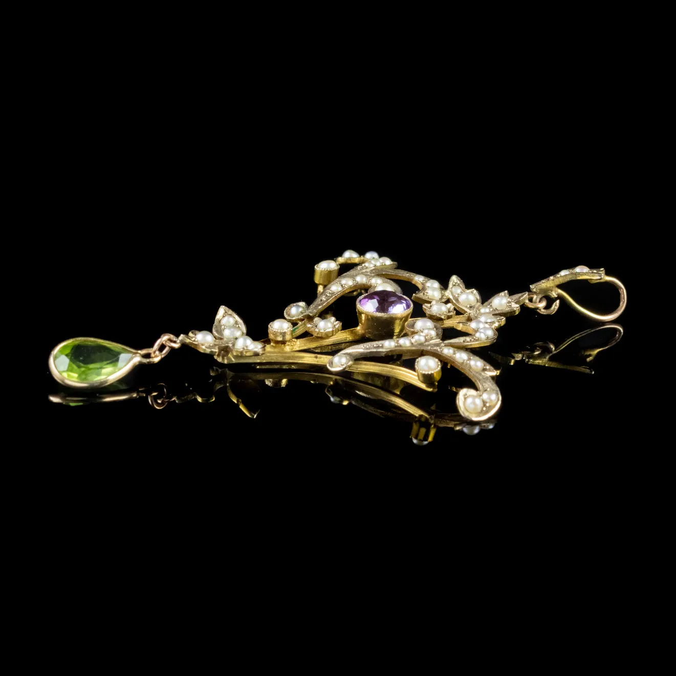 Antique Edwardian Suffragette Pendant Amethyst Peridot Pearl Circa 1910