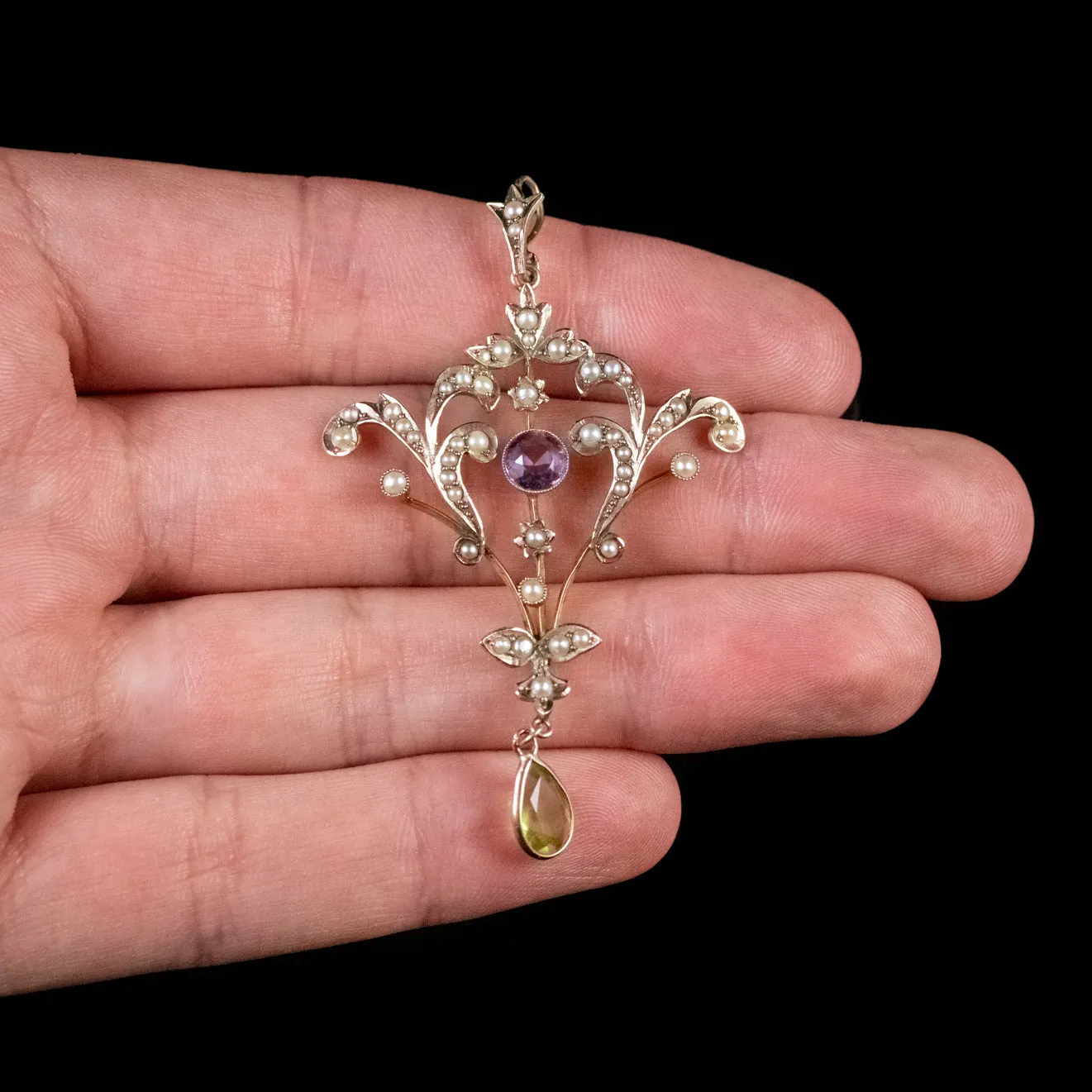 Antique Edwardian Suffragette Pendant Amethyst Peridot Pearl Circa 1910