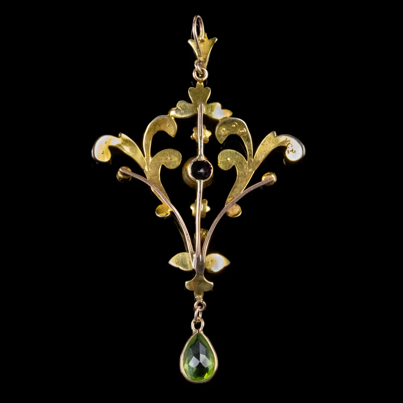 Antique Edwardian Suffragette Pendant Amethyst Peridot Pearl Circa 1910