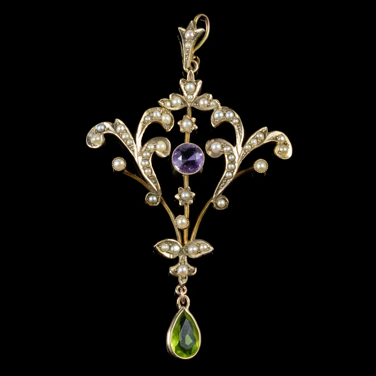 Antique Edwardian Suffragette Pendant Amethyst Peridot Pearl Circa 1910