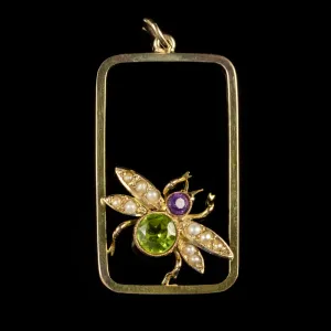 Antique Edwardian Suffragette Peridot Bee Pendant Circa 1915