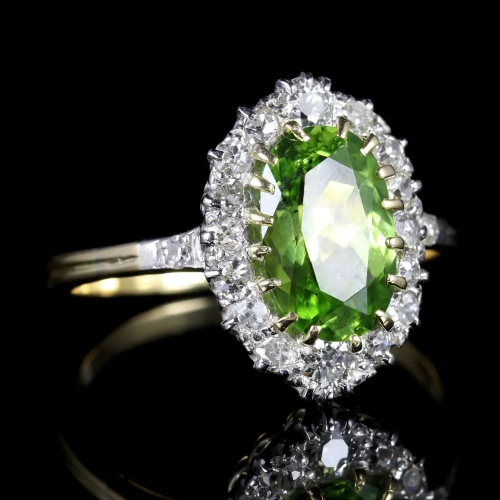 Antique Victorian Peridot Diamond Ring 18Ct Gold Circa 1900
