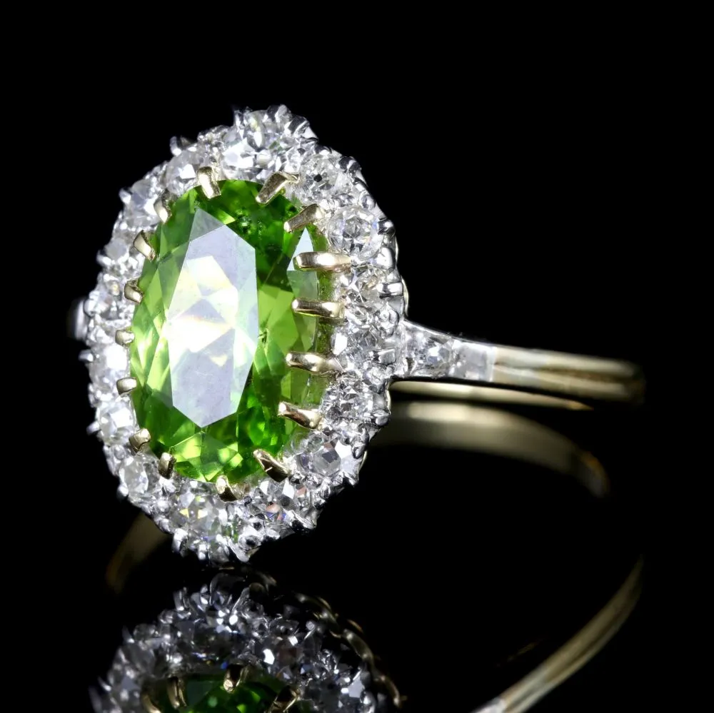 Antique Victorian Peridot Diamond Ring 18Ct Gold Circa 1900