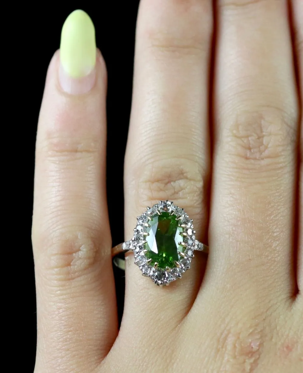 Antique Victorian Peridot Diamond Ring 18Ct Gold Circa 1900