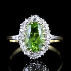 Antique Victorian Peridot Diamond Ring 18Ct Gold Circa 1900