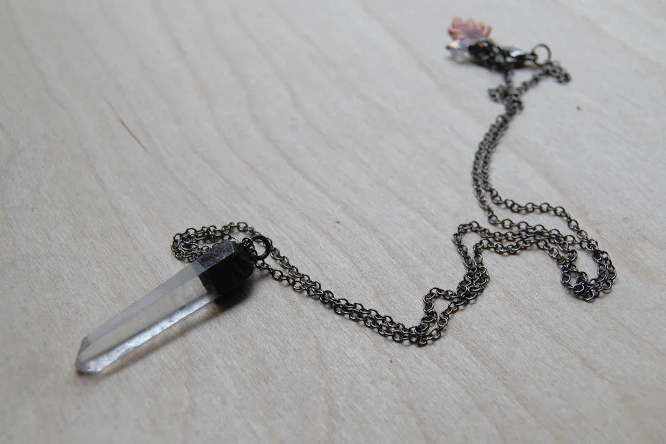 Antiqued Crystal Quartz Necklace | Electroformed Pendant | Crystal Quartz Necklace