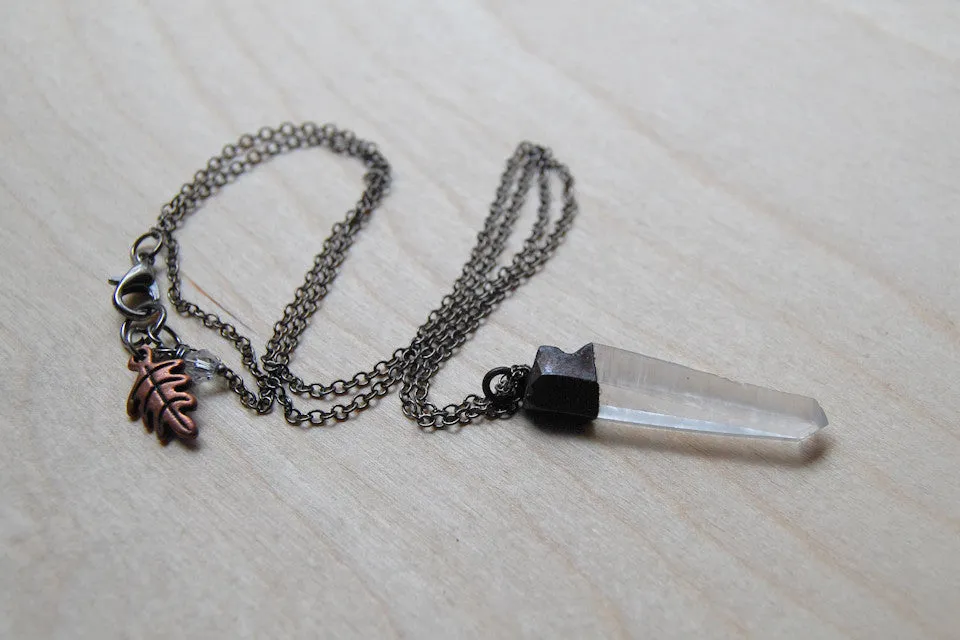 Antiqued Crystal Quartz Necklace | Electroformed Pendant | Crystal Quartz Necklace