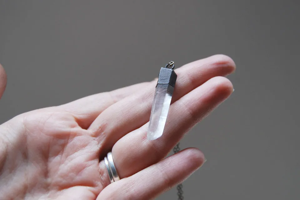 Antiqued Crystal Quartz Necklace | Electroformed Pendant | Crystal Quartz Necklace