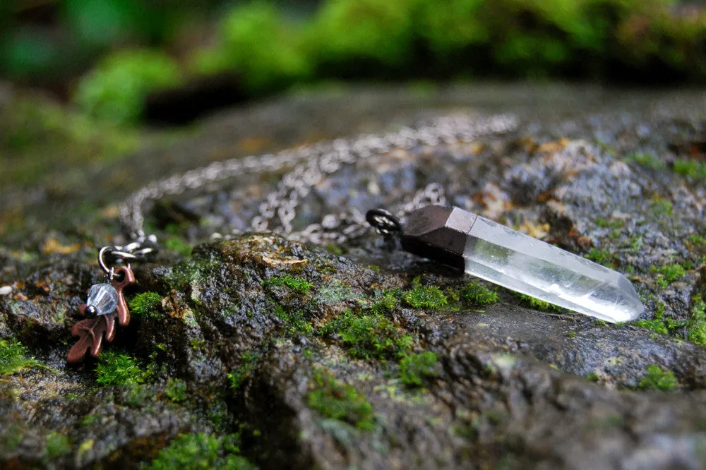 Antiqued Crystal Quartz Necklace | Electroformed Pendant | Crystal Quartz Necklace