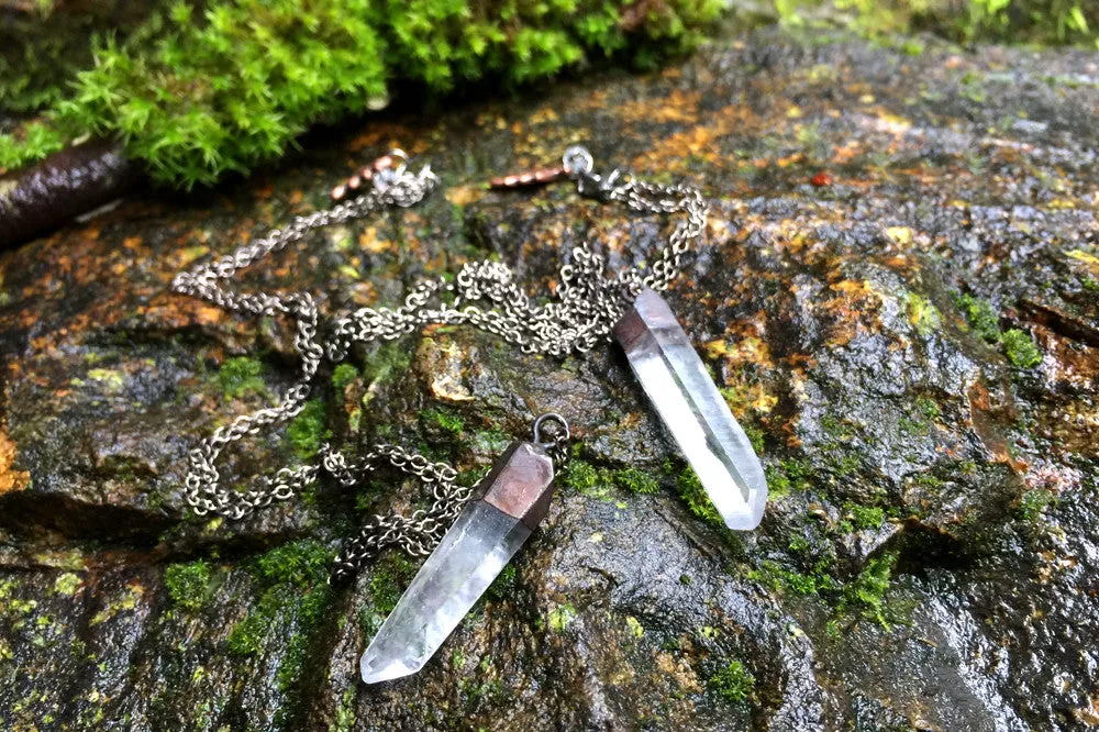 Antiqued Crystal Quartz Necklace | Electroformed Pendant | Crystal Quartz Necklace