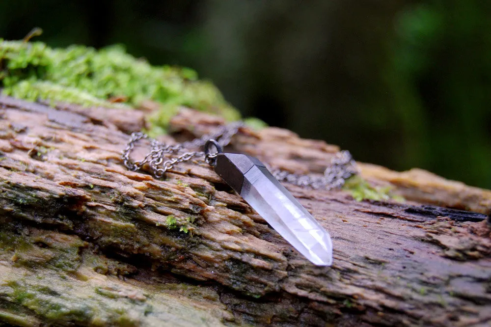 Antiqued Crystal Quartz Necklace | Electroformed Pendant | Crystal Quartz Necklace