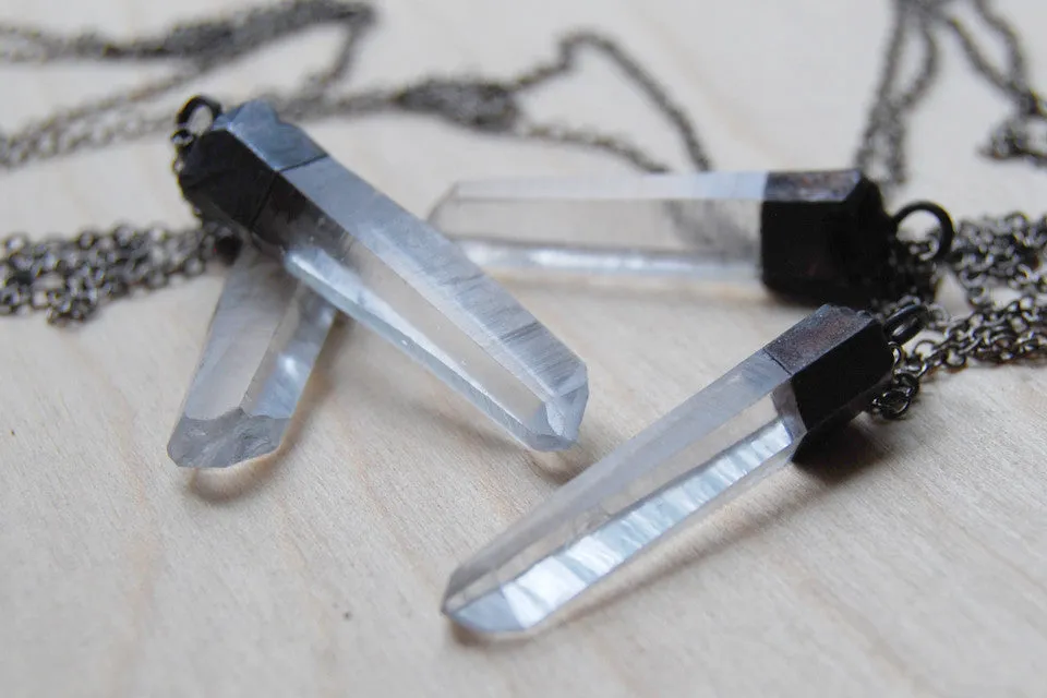 Antiqued Crystal Quartz Necklace | Electroformed Pendant | Crystal Quartz Necklace