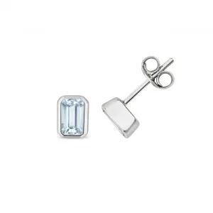 Aquamarine Stud Emerald Cut Earrings ED284WAQ